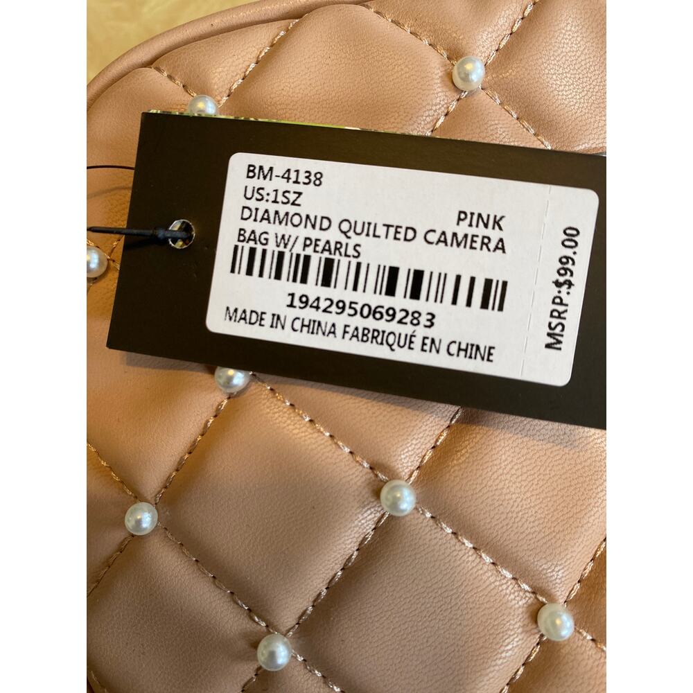 Badgley Mischka Diamond Quilted Camera Bag Purse pale pink With Pearls Coquette - Picture 8 of 8